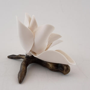 Bronze branch - White porcelain magnolia (S)