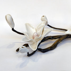 Bronze branch - White porcelain magnolia (L)