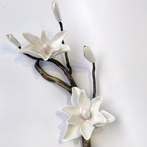 Bronze branch - White porcelain magnolia (L)