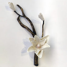 Load image into Gallery viewer, Bronze branch - White porcelain magnolia (M)
