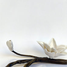 Load image into Gallery viewer, Bronze branch - White porcelain magnolia (M)
