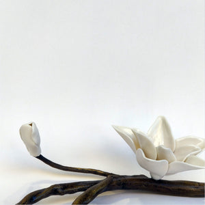 Bronze branch - White porcelain magnolia (M)